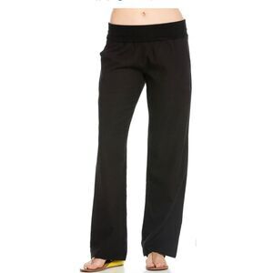 Poplooks Women’s S Black Comfy Fold Over Linen Pants NWT